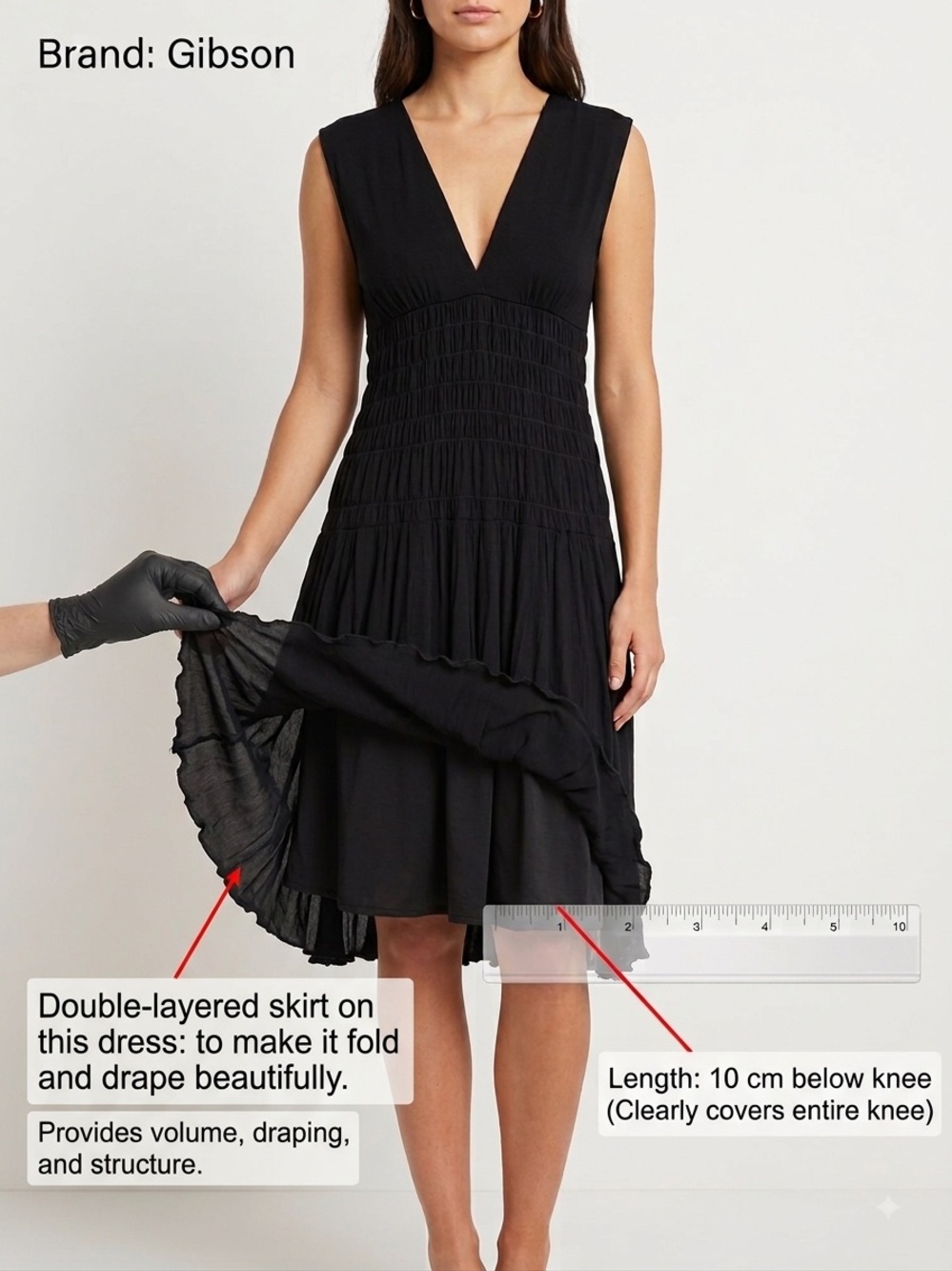 Gibson Black Sleeveless V-Neck Midi Dress 100% viscose
